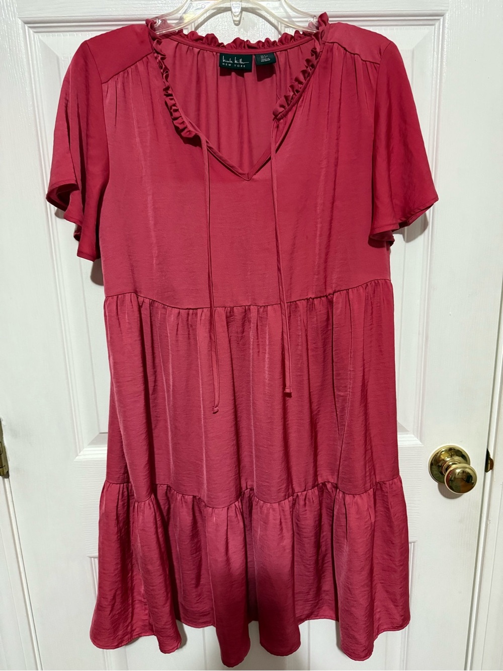 Nicole Miller Ruffle-Trim Tiered Tunic Dress in Cranberry